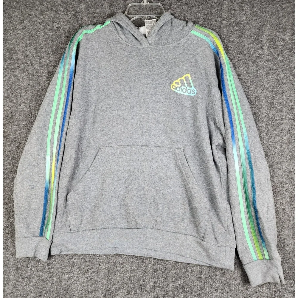 Adidas Hoodie Men‎ 18/20 Gray Gradient Logo Stripe Loose Fit AA7483 SHA279